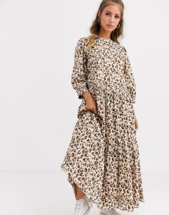 Ярусное платье макси с леопардовым принтом ASOS DESIGN-Мульти