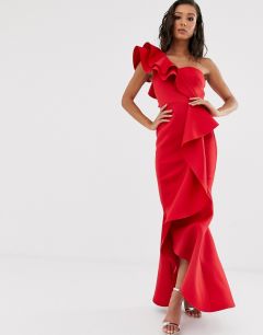 Красное платье миди с оборками True Violet Black Label-Красный
