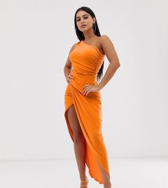 Оранжевое асимметричное платье миди на одно плечо с разрезом John Zack Petite-Оранжевый