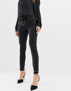 Черные выбеленные джинсы скинни с заниженной талией и шнуровкой ASOS DESIGN Whitby-Черный