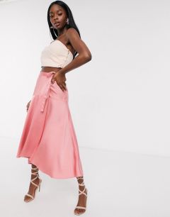 Розовая атласная юбка макси с запахом и завязкой ASOS DESIGN-Розовый