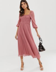Плиссированное платье миди ASOS DESIGN-Розовый