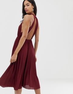 Плиссированное приталенное платье миди с американской проймой ASOS DESIGN-Красный