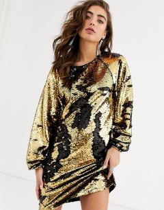 Платье мини с черными/золотистыми пайетками Object-Золотой