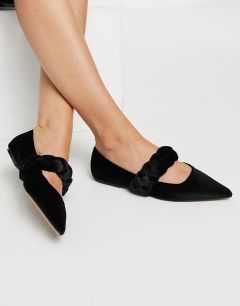 Черные бархатные балетки с острым носком и декоративным ремешком ASOS DESIGN Liberty-Черный цвет