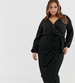 Атласное платье-рубашка миди с запахом ASOS DESIGN Curve-Черный