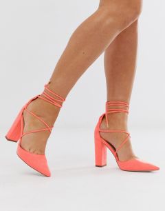 Ярко-розовые туфли на высоком каблуке с завязками ASOS DESIGN-Розовый