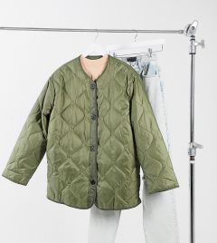 Стеганая куртка цвета хаки с флисовой подкладкой ASOS DESIGN Tall-Зеленый