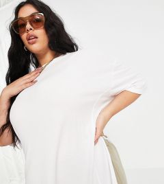 Белая футболка в стиле oversized с разрезами по бокам и декоративной строчкой в рубчик ASOS DESIGN Curve-Белый