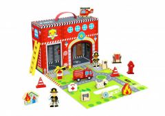 Деревянная игрушка Tooky Toy Чемоданчик Пожарная станция