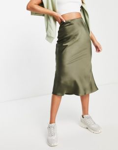 Атласная юбка миди цвета хаки Miss Selfridge-Зеленый цвет