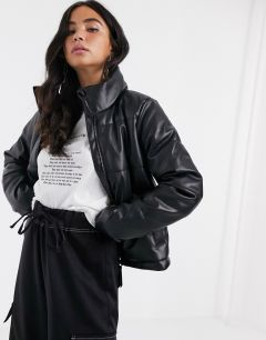 Черная дутая куртка из искусственной кожи Noisy May-Черный