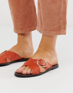 Оранжевые кожаные мюли с открытым носком и пряжками Depp-Оранжевый