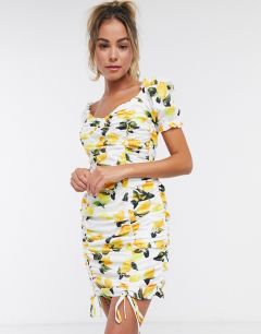 Платье со сборками и принтом в виде лимонов Missguided-Многоцветный