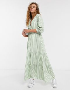 Свободное платье макси в бело-зеленую полоску Selected Femme-Многоцветный