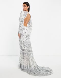 Серебристое свадебное платье с годе и цветочной отделкой ASOS EDITION Delilah-Серебристый