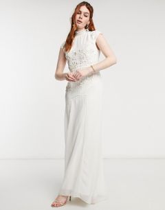 Свадебное платье макси цвета слоновой кости с цветочной вышивкой, отделкой бисером и с открытой спиной Hope & Ivy-Белый