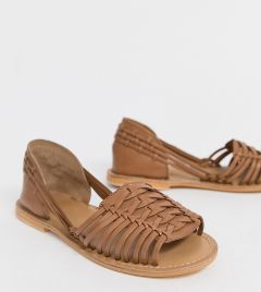 Кожаные плетеные сандалии для широкой стопы ASOS DESIGN-Светло-коричневый