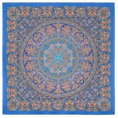 Платок Павловопосадская платочная мануфактура, 80х80 см, голубой, коричневый