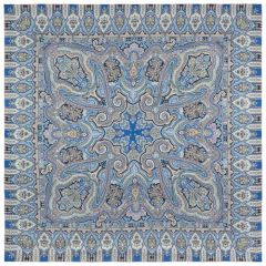 Платок Павловопосадская платочная мануфактура, 135х135 см, голубой, бежевый