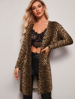 Пальто с карманом и леопардовым принтом