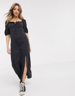 Мягкое джинсовое платье миди черного цвета с разрезом ASOS DESIGN-Черный