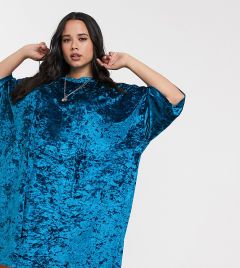 Платье-футболка в стиле oversized из бархата ASOS DESIGN Curve-Синий