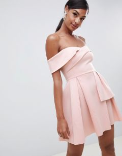 Короткое приталенное платье с широким вырезом и запахом ASOS DESIGN-Розовый