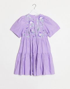 Лавандовое ярусное платье мини с вышивкой & Other Stories-Фиолетовый цвет