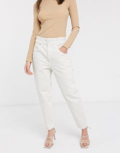 Светло-бежевые джинсы в винтажном стиле с присборенной талией Weekday-Кремовый