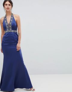 Декорированное платье макси с глубоким вырезом Minuet-Темно-синий
