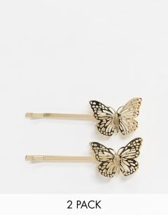 Золотистые заколки для волос с бабочками Monki Drew-Золотой