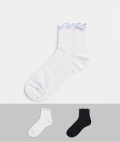 Набор из 2 пар коротких носков с синими оборками по верхнему краю ASOS DESIGN-Многоцветный
