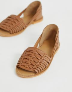 Плетеные кожаные сандалии ASOS DESIGN Fran-Светло-коричневый