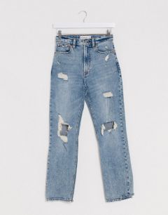 Синие джинсы с завышенной талией и рваными коленями Abercrombie & Fitch-Синий