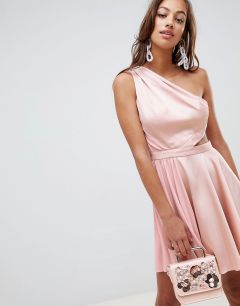 Атласное платье мини на одно плечо с вырезами и складками ASOS DESIGN-Розовый