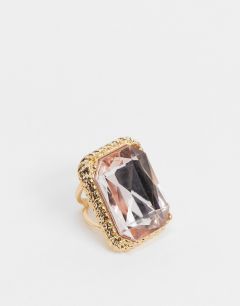 Эффектное золотистое кольцо с розовым камнем ASOS DESIGN-Золотой