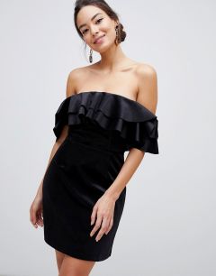 Короткое бархатное платье мини с оборкой ASOS DESIGN-Черный