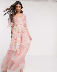 Свободное платье макси с принтом роз Needle & Thread-Мульти