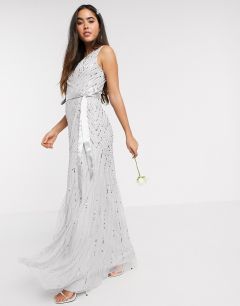 Платье макси серебристого цвета с запахом Amelia Rose Bridesmaid-Серебристый