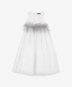 Платье из ажурной сетки с мелкими серебристыми пайетками белое Gulliver