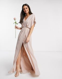 Платье макси с короткими рукавами и свободным воротом ASOS DESIGN Bridesmaid-Розовый цвет