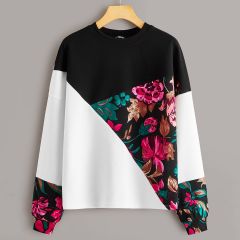 Контрастный пуловер с цветочным принтом