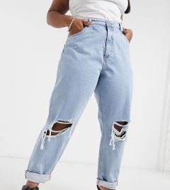 Светлые выбеленные свободные джинсы в винтажном стиле с завышенной талией и рваной отделкой ASOS DESIGN Curve-Голубой