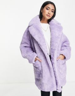 Сиреневое пальто миди из искусственного меха с накладными карманами Topshop-Фиолетовый цвет