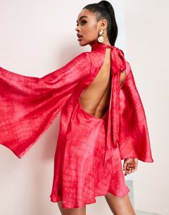 Расклешенное платье розового цвета с открытой спиной, расклешенными рукавами и змеиным принтом ASOS LUXE-Розовый цвет