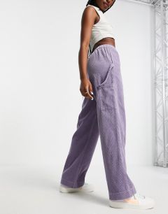 Сиреневые вельветовые брюки без застежки с петлей-держателем ASOS DESIGN-Фиолетовый цвет