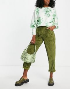 Суженные книзу вельветовые брюки с завышенной талией оливкового цвета Topshop-Зеленый цвет