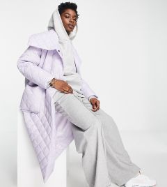 Сиреневое длинное oversized-пальто со стеганым ромбовидным узором Native Youth-Фиолетовый цвет
