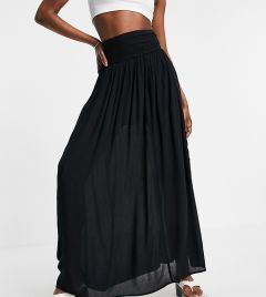 Черная юбка макси из жатой ткани с присборенной вставкой ASOS DESIGN Tall-Черный